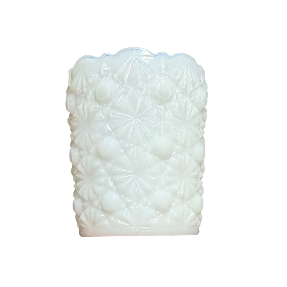Vintage Fenton White Opalescent Milk Glass Daisy and Button Toothpick Holder 3in